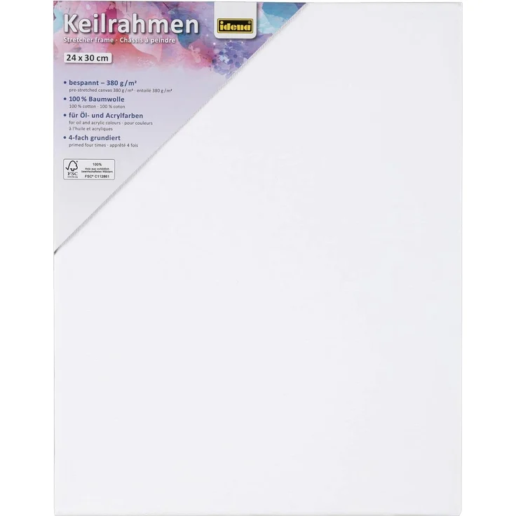 Idena 60007 - Keilrahmen mit Leinwand aus 100% Baumwolle, 380 g/m², FSC zertifiziert, für Öl- und Acrylfarben, ca. 24 x 30 cm, weiß – Bild 2