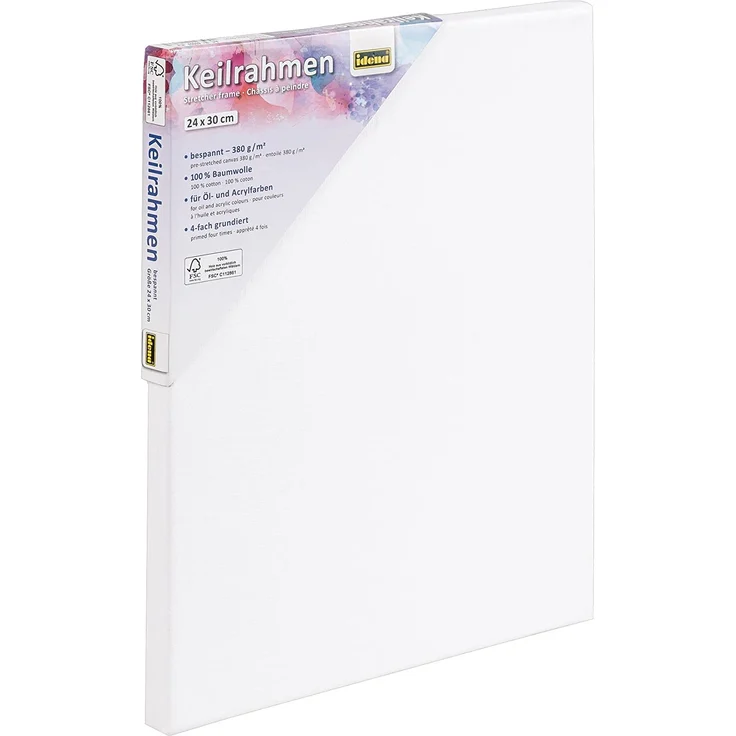 Idena 60007 - Keilrahmen mit Leinwand aus 100% Baumwolle, 380 g/m², FSC zertifiziert, für Öl- und Acrylfarben, ca. 24 x 30 cm, weiß – Bild 1