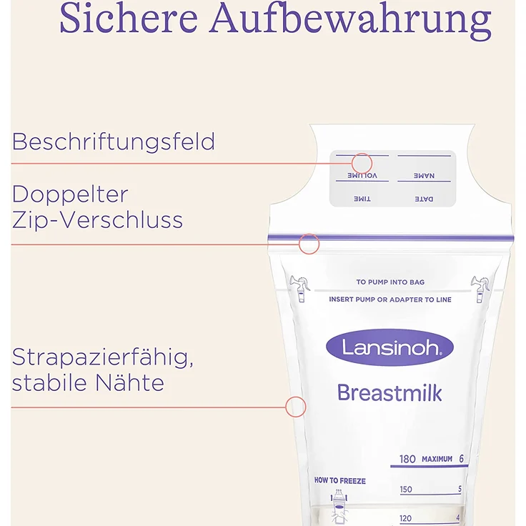 Lansinoh Muttermilchbeutel - 25 Stück - zum sicheren Aufbewahren und Einfrieren von Muttermilch - hygienisch & platzsparend – Bild 2