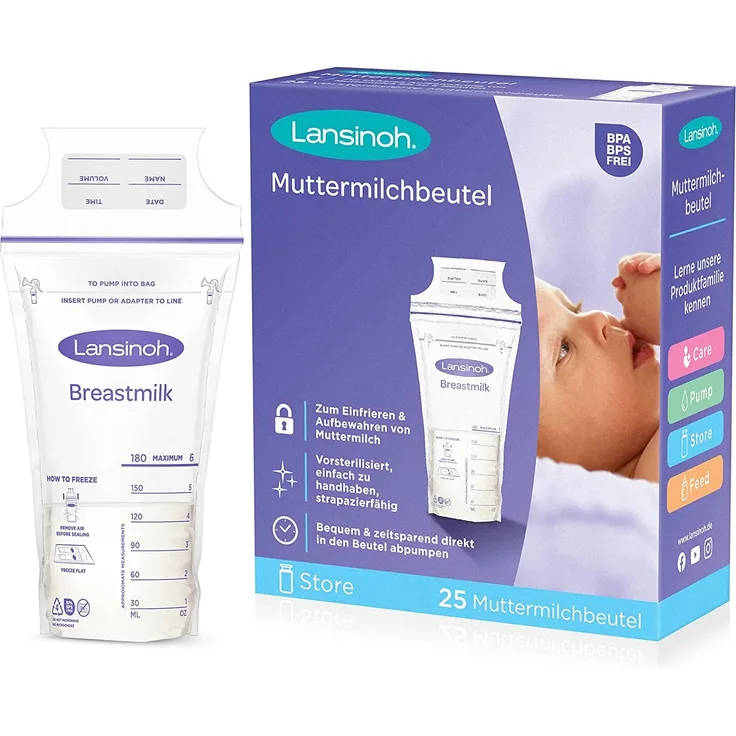 Lansinoh Muttermilchbeutel - 25 Stück - zum sicheren Aufbewahren und Einfrieren von Muttermilch - hygienisch & platzsparend