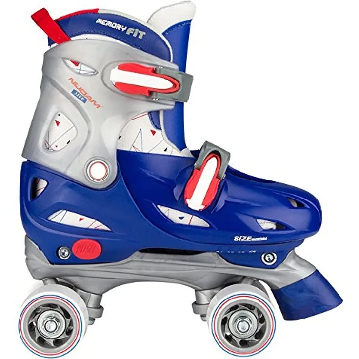 Nijdam Jungen Hardboot Rollerskates Junior Verstellbar, Blau/Rot/Silber, 30-33