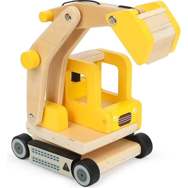 Small Foot 12010 Schaufelbagger aus Holz, FSC 100%-Zertifiziert, beweglicher Baggerarm, 360 Grad drehbar, für die heimische Baustelle Spielzeug, Mehrfarbig