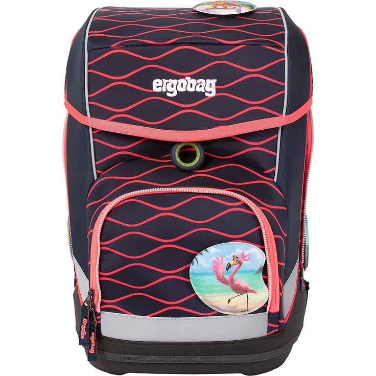 Ergobag Cubo 'WellenreitBär' Schulranzen-Set, 19 Liter, 5-teiliges Set, blau/orange/rot – Bild 2