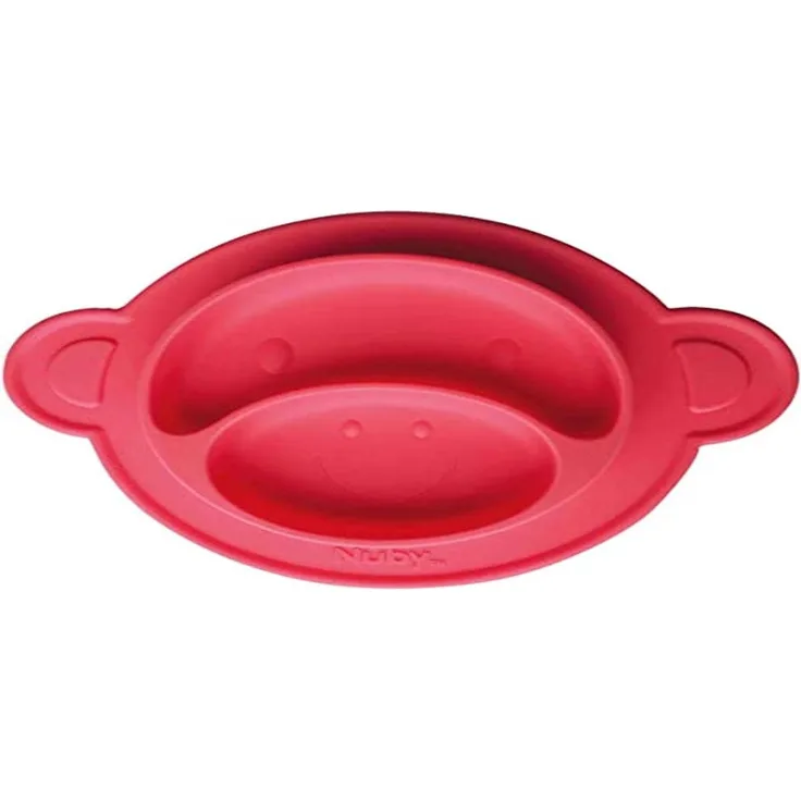 Nuby ID92913RED Rutschfester Esslernteller aus Silikon, rot