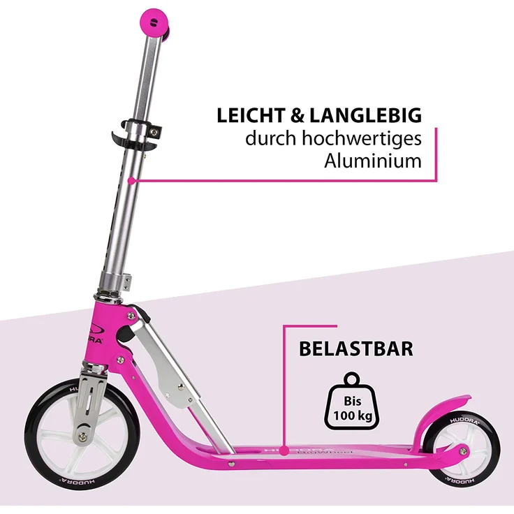 HUDORA 14201 'Little BigWheel' Scooter, ab 3 Jahren, höhenverstellbar bis 74 cm, klappbar, max. belastbar bis 100 kg, magenta – Bild 4