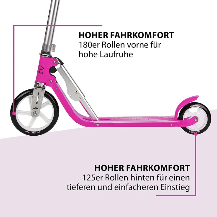 HUDORA 14201 'Little BigWheel' Scooter, ab 3 Jahren, höhenverstellbar bis 74 cm, klappbar, max. belastbar bis 100 kg, magenta – Bild 3