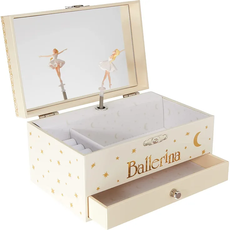 Trousselier - Ballerina der Film - Musikschmuckdose - Spieluhr - Ideales Geschenk für junge Mädchen - Phosphoreszierend - Leuchtet im Dunkeln - Musik Schwanensee - Farbe elfenbein