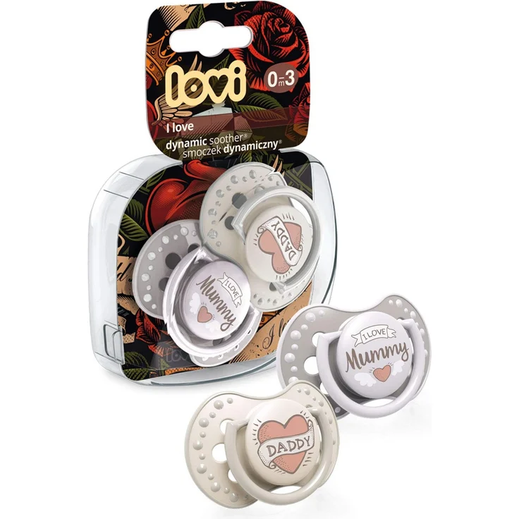 LOVI Schnuller 0-3 Monate, Silikon, BPA-frei, Hygieneschutzhülle, I Love Kollektion, 2 Stück – Bild 2