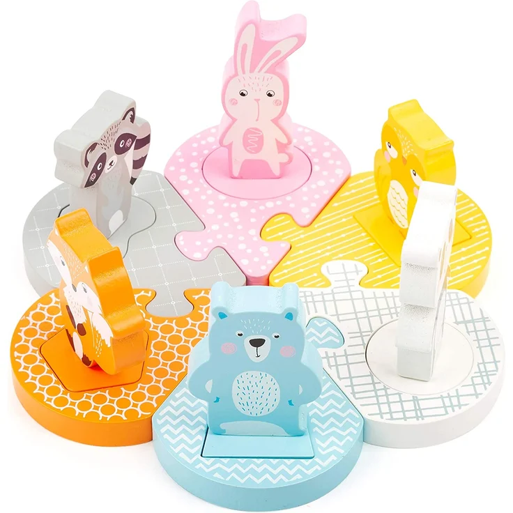 small foot 11472 Steckpuzzle Pastell, Motorikspielzeug, mit 6 abnehmbaren Tierfiguren, ab 2 Jahren – Bild 1