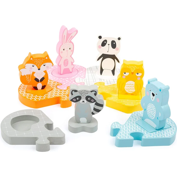 small foot 11472 Steckpuzzle Pastell, Motorikspielzeug, mit 6 abnehmbaren Tierfiguren, ab 2 Jahren – Bild 2