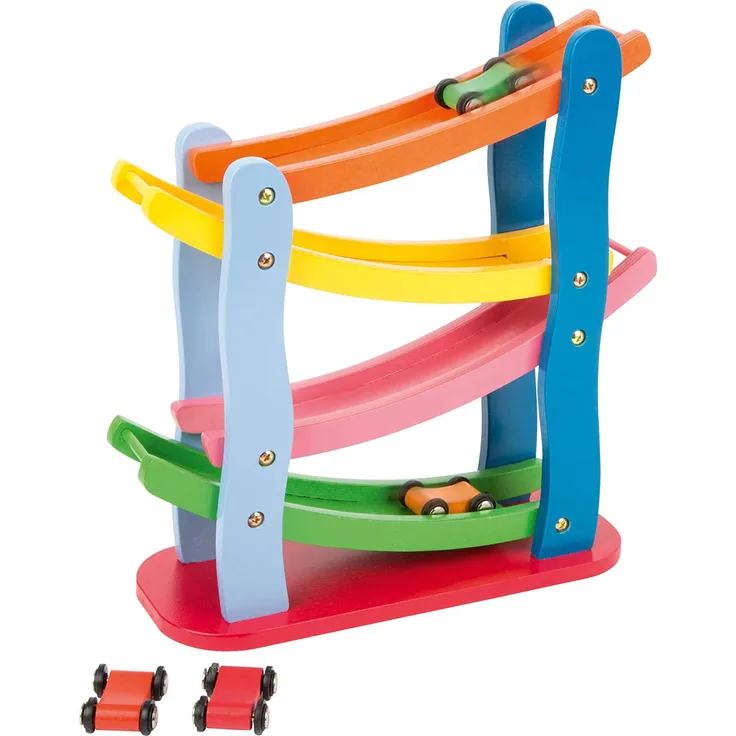 small foot 7558 Rennbahn im Kaskadenstil aus Holz, vier Etagen, mit vier Holzautos, ab 3 Jahren