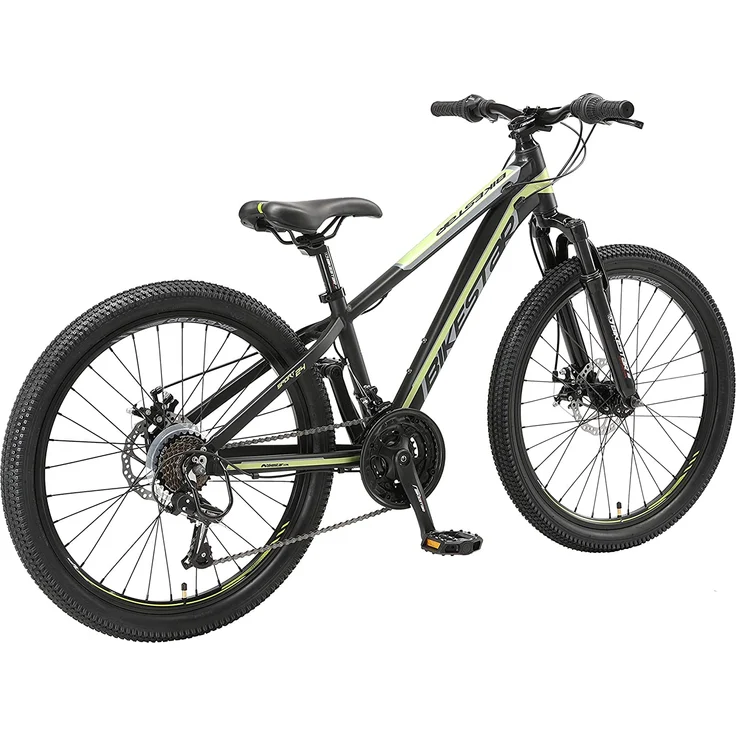 BIKESTAR Kinder Jugend Mountainbike 24 Zoll ab 9 Jahre | 21 Gang Hardtail MTB Sport Scheibenbremse Federgabel | Schwarz Grün – Bild 3