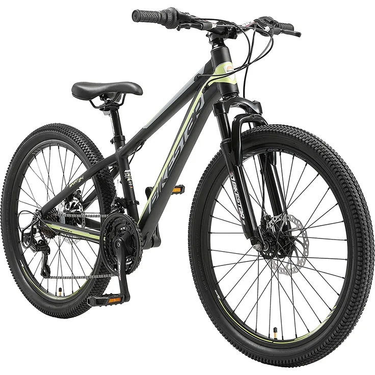 BIKESTAR Kinder Jugend Mountainbike 24 Zoll ab 9 Jahre | 21 Gang Hardtail MTB Sport Scheibenbremse Federgabel | Schwarz Grün