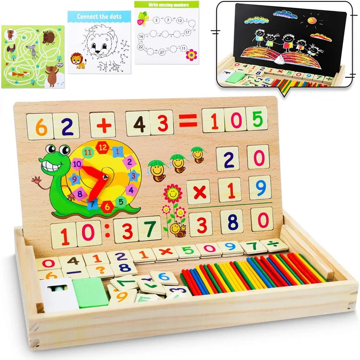 lenbest Mathe Montessori Spielzeug - Spielzeug ab 4 5 Jahre - Mathe Spiele mit Zählstäbchen Einmaleins Uhrzeit Zahlen - Lernspiele ab 4 5 6 Jahre Jungen Mädchen - Schulanfang Weihnachten Geschenke