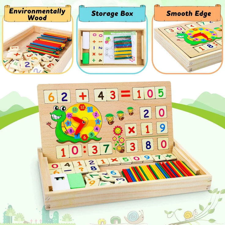 lenbest Mathe Montessori Spielzeug - Spielzeug ab 4 5 Jahre - Mathe Spiele mit Zählstäbchen Einmaleins Uhrzeit Zahlen - Lernspiele ab 4 5 6 Jahre Jungen Mädchen - Schulanfang Weihnachten Geschenke – Bild 3
