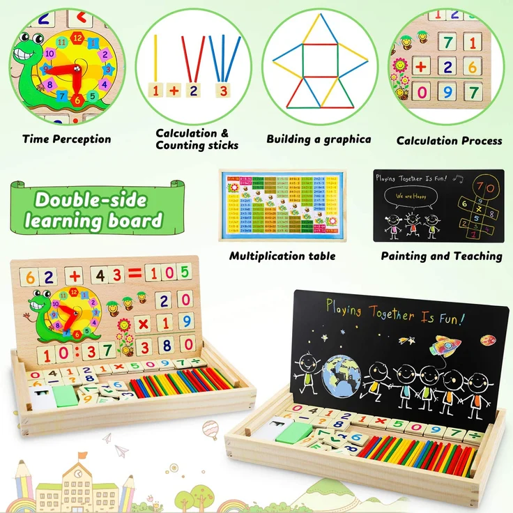lenbest Mathe Montessori Spielzeug - Spielzeug ab 4 5 Jahre - Mathe Spiele mit Zählstäbchen Einmaleins Uhrzeit Zahlen - Lernspiele ab 4 5 6 Jahre Jungen Mädchen - Schulanfang Weihnachten Geschenke – Bild 2