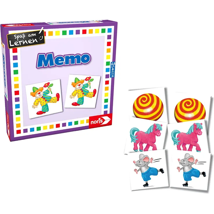 Noris 608985665 Memo, eines der beliebtesten Kinderspiele der Welt, Reise und Mitbringspiel, ab 3 Jahren