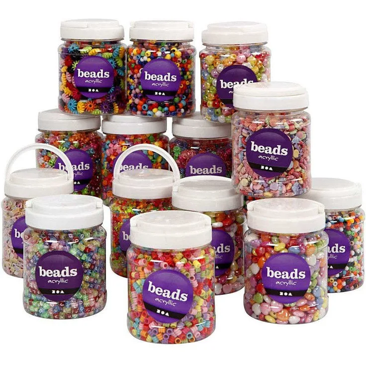 Kunststoffperlen, Größe 6-15 mm, Lochgröße 1,5-6 mm, Sortierte Farben, 16x700ml