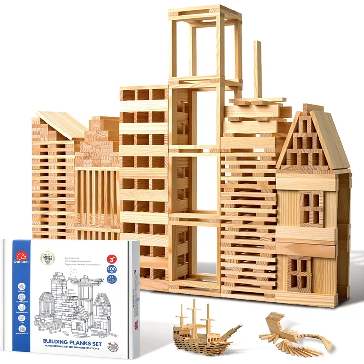 ICEKO KN 100 Stück Holzbausteine Natur,Spielzeug ab 3 4 5 6 Jahre, Bauklötze Holz für Kinder,Geschenke Junge und Mädchen ab 3 Jahren, Ostergeschenke, Kreatives Geschenk