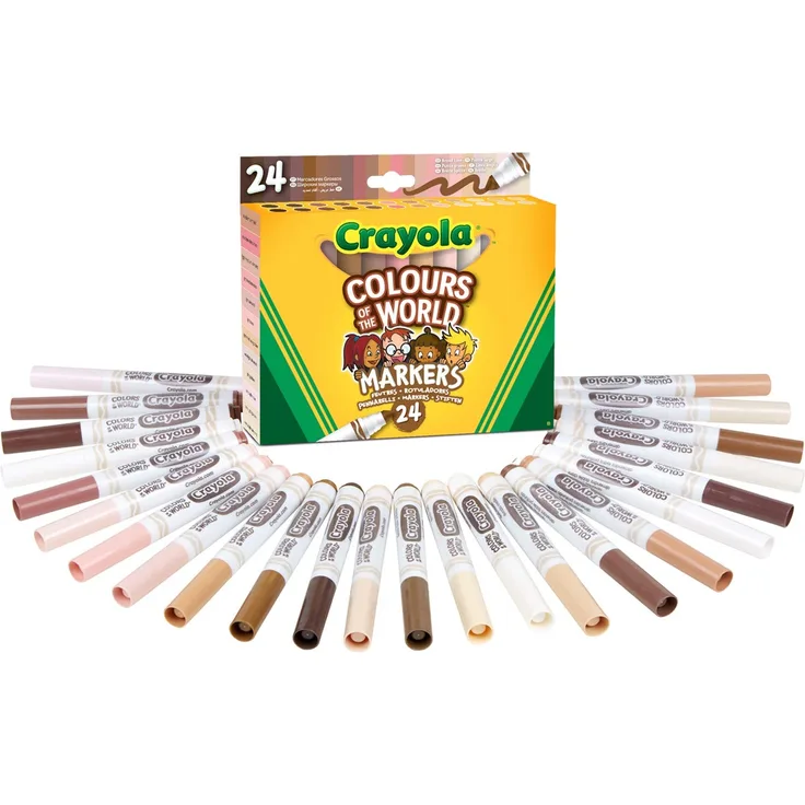 Crayola Colours Of The World Filzstifte Kinder Auswaschbar, Malstifte Set In 24 Farbtönen, Farbstifte Mit Den Hautfarbtönen Der Welt, Ungiftige Filzstifte Mit Konischer Spitze, Malstifte Ab 3 Jahre