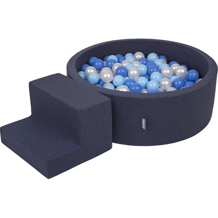 KiddyMoon Spielplatz Aus Schaumstoff Mit Rund Bällebad (100 Bälle) Ballgruben Für Babys Spielbad Hindernisläufen, Hergestellt In EU, Dunkelblau:Babyblue/Blau/Perle