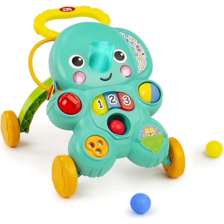 Bright Starts, Stroll 'n Roll 2 - in - 1 Ballspielwagen - Elefant mit Lichtern und Musik, Unisex, 6 Monate und Mehr
