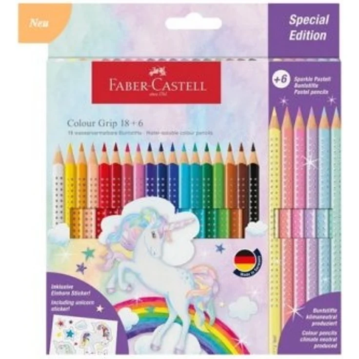 Faber-Castell Buntstift Colour Grip Einhorn 18er Etui + 6 Sparkle Pastell-Buntstifte – Bild 2