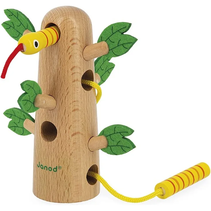 Janod - Tropischer Fädel-Baum Tropik - Entwicklungsspielzeug aus Holz - Lernspielzeug Feinmotorik und Konzentration - FSC-zertifiziert - Wasserfarbe - Ab 18 Monaten, J08265