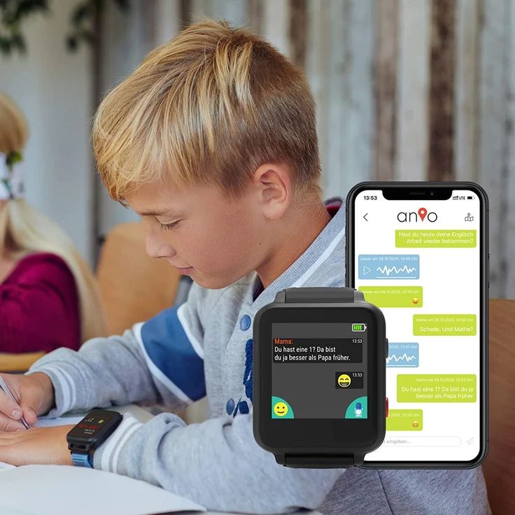 Anio '5' Kindersmartwatch, 1,3 Zoll Display, Telefonieren, Chat-Nachrichten, GPS-Ortung, SOS-Anrufe und Ruhemodus, blau – Bild 6
