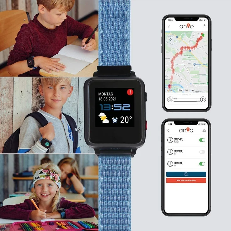 Anio '5' Kindersmartwatch, 1,3 Zoll Display, Telefonieren, Chat-Nachrichten, GPS-Ortung, SOS-Anrufe und Ruhemodus, blau – Bild 7