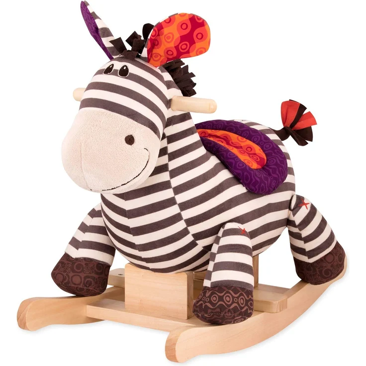 B. toys Schaukelpferd Zebra gestreift aus weichem Plüsch und hochwertigem Holz, Schaukeltier zum Draufsitzen für Kinder und Babys ab 18 Monaten – Bild 1
