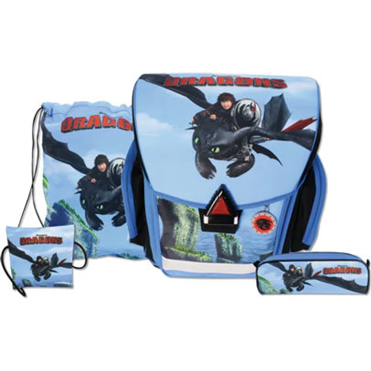 Stylex Schulrucksack-Set 4tlg. DreamWorks - Motiv: Dragons, 38 cm, 20 Liter, 1 kg - Farbe: blau
