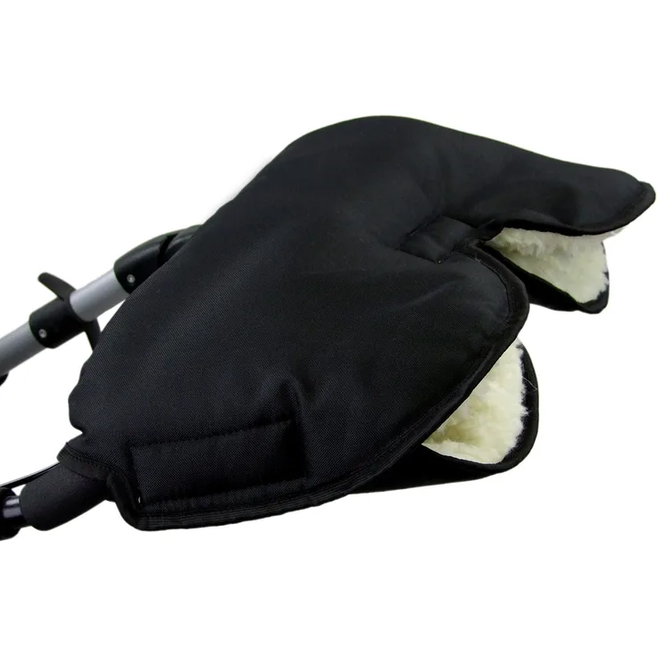 BAMBINIWELT universaler Muff Handwärmer Handschuhe für Kinderwagen Buggy Jogger mit Wolle UNI (Schwarz) XX