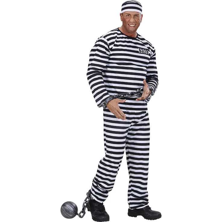 Widmann - Kostüm Häftling, Oberteil mit Hose und Kopfbedeckung, Gefangener, Sträfling, Karneval, Halloween, Mottoparty