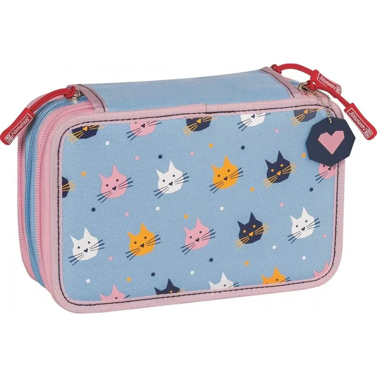federmäppchen Katzen 3-teilig 19,5 cm blau 34-teilig