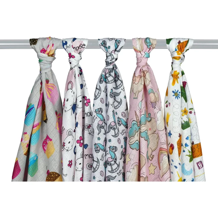 Mullwindel/Spucktücher/Stoffwindeln, 5er Pack, bunt, 80x80 cm, 100% Baumwolle, doppelt gewebt, zertifizierte Herstellung (Mädchen 1)