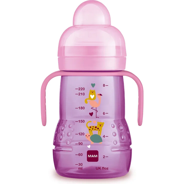 MAM Trainer+ (220 ml), Trinklernflasche für den Übergang zum Becher, Trinklernbecher mit tropffreiem Sauger, Trinkschnabel & Haltegriff, 4+ Monate, Schildkröte