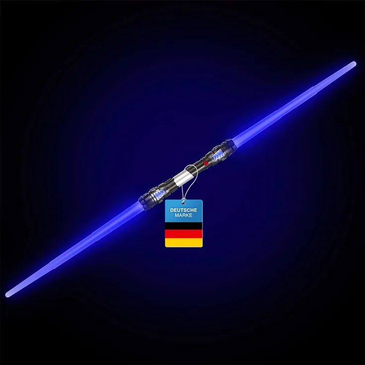 GOODS+GADGETS Doppelklingen Laserschwert Lichtschwert Laser Sword 138 cm Schwert mit Beleuchtung & Sound (Blau)