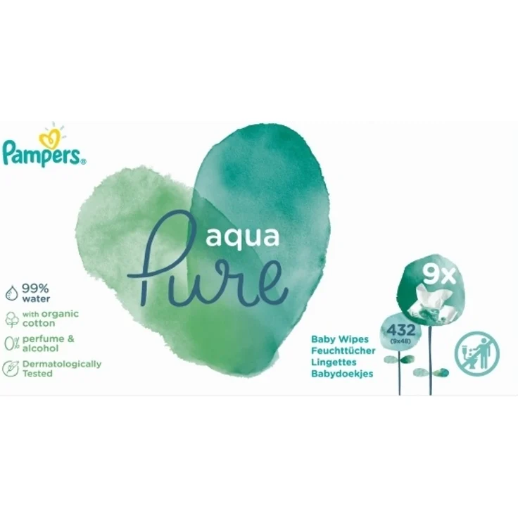 Pampers Aqua Pure 8001841247144 Baby-Feuchttuch Hypoallergen Neutral pH-Wert – Bild 1