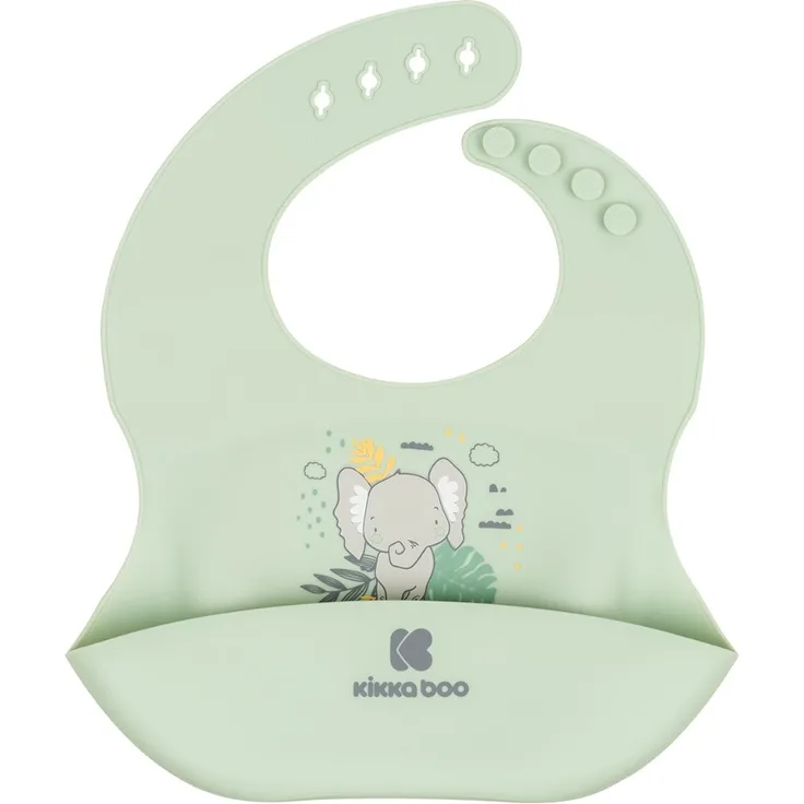 Kikkaboo Babylatz Savanna Friends Krümelschutz abwaschbar aus weichem Silikon grün