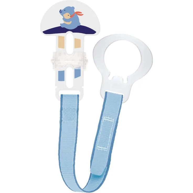 Mam Clip & Cover Schnullerkette mit Schnuller-Clip auch für andere Schnuller-Clips mit Schnullerschutz, 0+ Monate, hellblau - 30g