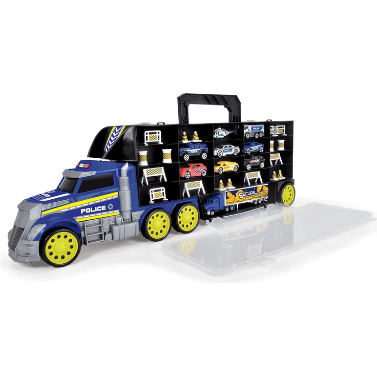 Dickie Toys – Polizei Transporter – Spielzeug-LKW zur Aufbewahrung von 42 Spielzeugautos, inkl. 9 Autos, inkl. Zubehör, mit Rampe, für Kinder ab 3 Jahren – Bild 1