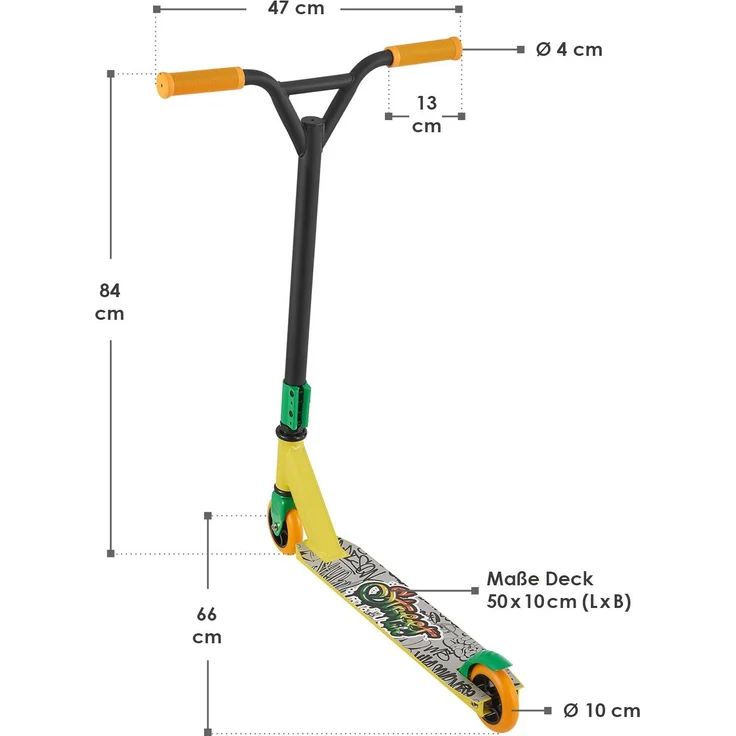 ArtSport 24635 'Stunt Scooter Street Life', ab 6 Jahren, 360° Lenker, 100 mm Alu Räder, max. belastbar bis 100 kg, schwarz/gelb – Bild 2