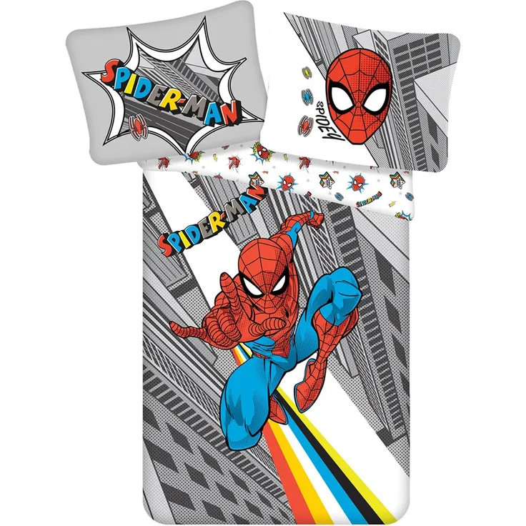 Bettwäsche Set Marvel Spider-Man Bettdecke 140 x 200 cm + Kopfkissen 70 x 90 cm, 100% Baumwolle, mit Reißverschluss