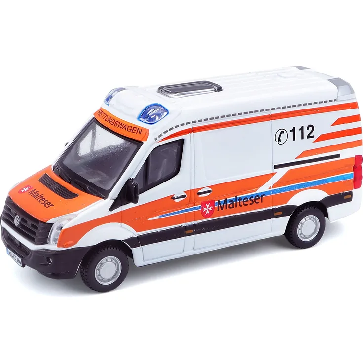 Bauer Spielwaren VW Crafter Malteser: Einsatzfahrzeug im Maßstab 1:50, ab 3 Jahren, ca. 12,5 cm, weiß-orange (18-32011M)