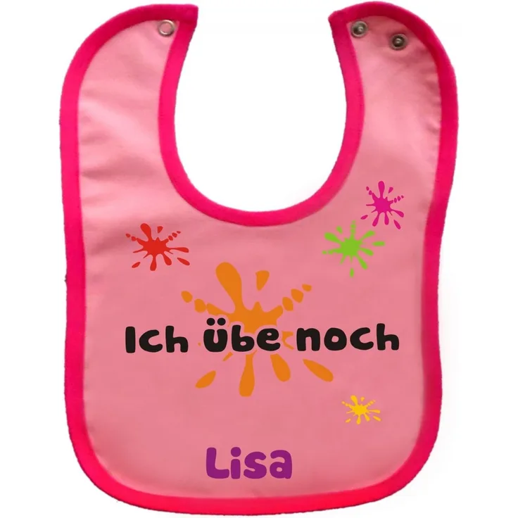 Kleiner Fratz Baby Lätzchen mit farbigen Saum ICH ÜBE NOCH (rosa-pink)