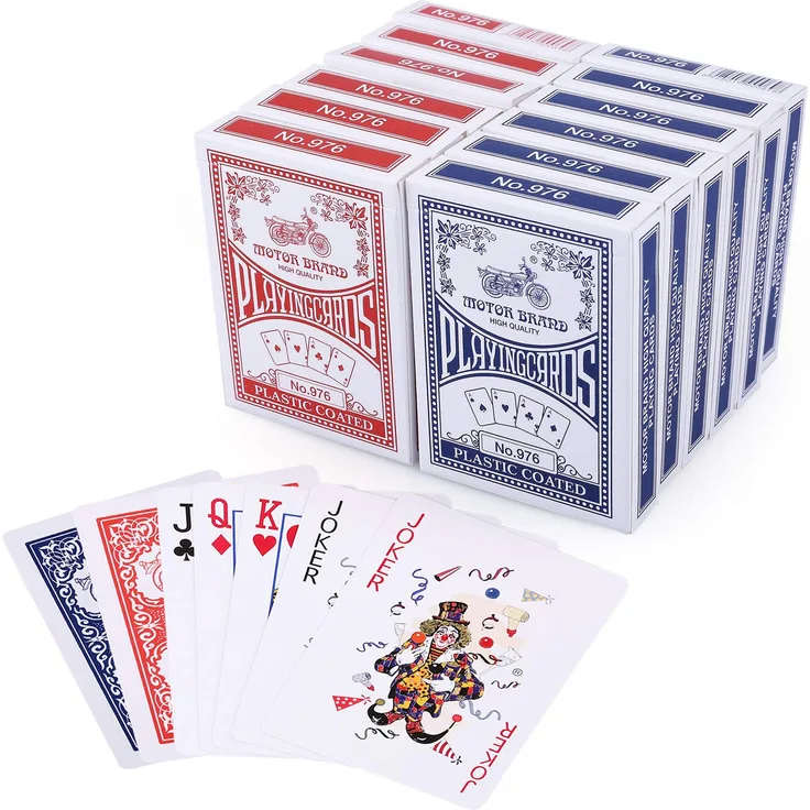 LotFancy 12X Spielkarten Pokerkarten Playing Cards, Poker Kartendeck Profi Standard für Texas Holdem Poker, Blackjack, Euchre (blau und rot)