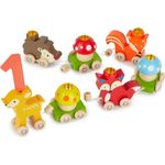 Bieco Holz Geburtstagszug Waldtiere mit Zahlen 0-9 Jahre | 17 tlg, Länge ca. 59 cm | Kerzen Geburtstagszug | Holz Eisenbahn Kinder Geburtstagszug Holz | Geburtstagskerzen Zahlen | Holz-Zug