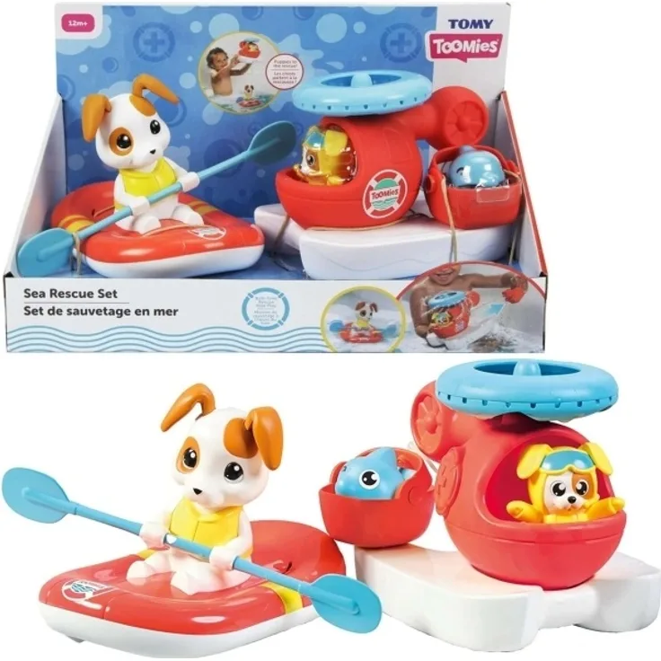 Tomy Bathing set Splashing helicopter and pontoon with a dog