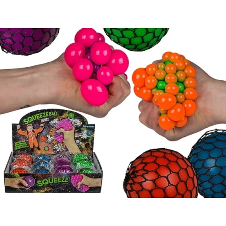 Squeezy-Ball im Netz 7cm, 4-farbig sortiert